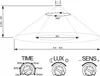 Diagram showing the detection range and control settings of a motion sensor. Produktbild-Vorschau