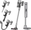 A collage of a cordless vacuum cleaner and its accessories, presented on a white background. Produktbild-Vorschau