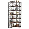 A corner bookshelf with various decorative items on its shelves. Produktbild-Vorschau