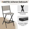 A folding bar stool with accompanying feature callouts. Produktbild-Vorschau