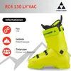 A bright yellow ski boot with brand logo and product information displayed on the left. Voir les images du produit