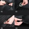 A collage of four images showing how to attach an organizer to a car seat using clips. Náhled obrázku produktu