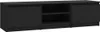A black TV cabinet with two doors and open shelves. Voir les images du produit