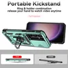 A product image showcasing a phone case with a kickstand and camera cover, with comparison shots below. Produktbild-Vorschau