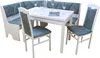 A dining set with a corner bench and chairs around a table. Produktbild-Vorschau