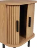 A close-up view of a wooden nightstand with ribbed doors and black handles. Náhľad obrázku produktu