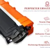 A close-up of a printer toner cartridge with marketing text and icons. Produktbild-Vorschau