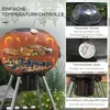 A diagram showing the internal workings of a charcoal grill, with close-ups of its features. Produktbild-Vorschau