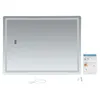 A rectangular LED bathroom mirror with a light frame, shown against a white background. A power cord and plug are visible, along with mounting hardware and an instruction sheet. Náhled obrázku produktu