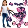 Kinderplay kočárek pro panenky 3v1, Fialová/kytičky Náhled obrázku produktu 1