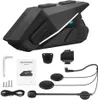 A black motorcycle Bluetooth headset and its accessories are displayed on a white background. Náhled obrázku produktu