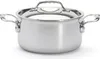 A stainless steel pot with a lid and handles, shown from a front-facing angle against a white background. Podgląd zdjęcia produktu