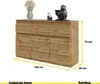 A wooden sideboard with dimensions indicated by yellow lines and text. Produktbild-Vorschau