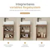 Three variations of a bathroom vanity with a sink and faucet, showcasing different storage configurations. Voir les images du produit