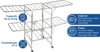 A mobile stainless steel clothes dryer with information callouts. Náhled obrázku produktu