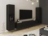 A modern living room setup with a black TV stand, a large black TV, and a tall black cabinet. Náhled obrázku produktu