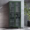 A green glass-fronted cabinet stands against a concrete wall, with a potted plant to the right. Anteprima dell’immagine prodotto
