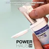 A hand is shown opening a container of test strips, with text overlay indicating their packaging and ease of use. Produktbild-Vorschau