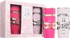 A gift set of two perfume bottles, one pink and one light pink, displayed in a pink and white patterned box. Voir les images du produit