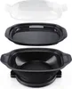 Three parts of a black and clear kitchen appliance, likely a steamer or similar cooking device, are displayed against a white background. Náhled obrázku produktu