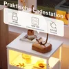 A close-up of a white nightstand with a lamp and charging features. Produktbild-Vorschau