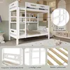 A collage showing a white bunk bed with shelves, close-ups of its features, and a decorative rug. Produktbild-Vorschau