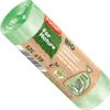 A roll of green biodegradable garbage bags with a kraft paper label. Voir les images du produit