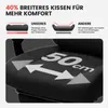 Comparison of chair seat widths with text highlighting benefits. Voir les images du produit