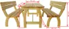 A wooden picnic table with two benches, with dimensions indicated by red lines and text. Náhled obrázku produktu