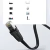 A close-up of an Ethernet cable connector with various electronic devices shown in the background. Náhled obrázku produktu