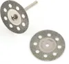 Two diamond cutting discs for a rotary tool, one attached to a mandrel, against a white background. Náhled obrázku produktu