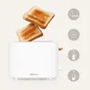 A white toaster with two slices of toast popping out, with marketing icons on the right. Anteprima dell’immagine prodotto