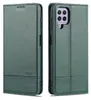 A green leather flip case for a Samsung Galaxy A22 4G phone is shown from two angles. Produktbild-Vorschau