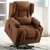 A brown recliner chair with a massage function is displayed in a room with bookshelves and a floor lamp in the background. Anteprima dell’immagine prodotto