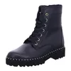 A black lace-up boot with a platform sole, decorated with small metal studs around the sole. Produktbild-Vorschau