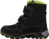 A side view of a black children's boot with green accents. Produktbild-Vorschau