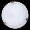 A top-down view of a round ceiling light fixture with a white alabaster-like shade and three bronze-colored fasteners around the edge. Produktbild-Vorschau