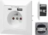 A white wall socket with integrated USB-A and USB-C ports, shown from the front, side, and back. Anteprima dell’immagine prodotto