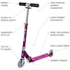 A diagram of a purple Micro Scooter Sprite Special Edition with labels pointing out its features. Produktbild-Vorschau