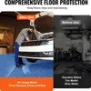A split image showing a garage floor before and after using protective tiles. The left side shows a clean garage floor with a car and a person working on it, labeled 'After Use'. The right side shows a dirty garage floor with gasoline stains and tire marks Podgląd zdjęcia produktu