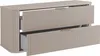 A beige bathroom cabinet with two drawers, one partially open. Voir les images du produit