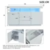 A diagram showing the dimensions of a white sideboard with LED lighting. Produktbild-Vorschau