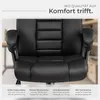 A close-up view of a black office chair, with marketing text highlighting its features. Náhled obrázku produktu