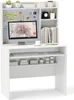 A white computer desk with a monitor, keyboard, and various items on shelves. Anteprima dell’immagine prodotto