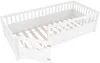 A white wooden toddler bed with an open gate and a slatted base. Anteprima dell’immagine prodotto
