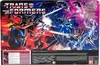 The image shows the back of a Transformers toy box, featuring artwork of a space battle with various Transformers characters. Produktbild-Vorschau