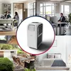 A collage of images showing a portable air conditioner in different settings: a kitchen, an office, an outdoor patio, and a bedroom. Produktbild-Vorschau