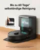 A robotic vacuum cleaner with its charging and dust-emptying station. A small inset shows a hand placing a dust bag into the station. Anteprima dell’immagine prodotto