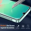 A close-up of a phone screen protector being tested with a utility knife, with icons and text highlighting its features. Produktbild-Vorschau