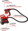 A red and black paint sprayer system with various labels and callouts. Produktbild-Vorschau
